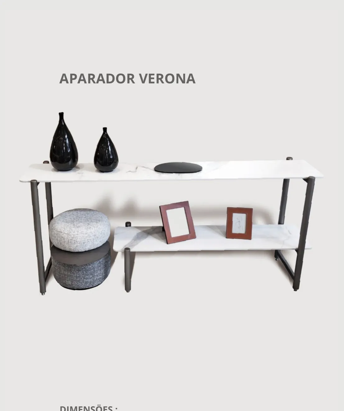 Aparador Verona — tampo em Mármore Tecnológico, base em aço carbono
