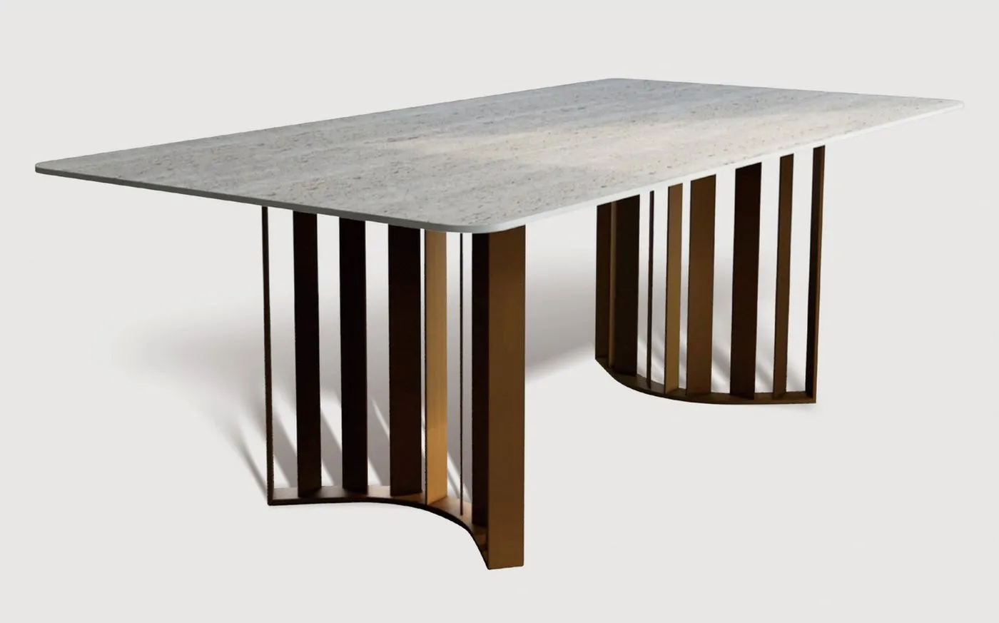 Mesa de Jantar Arc Breeze — tampo em Mármore Tecnológico, base em aço carbono