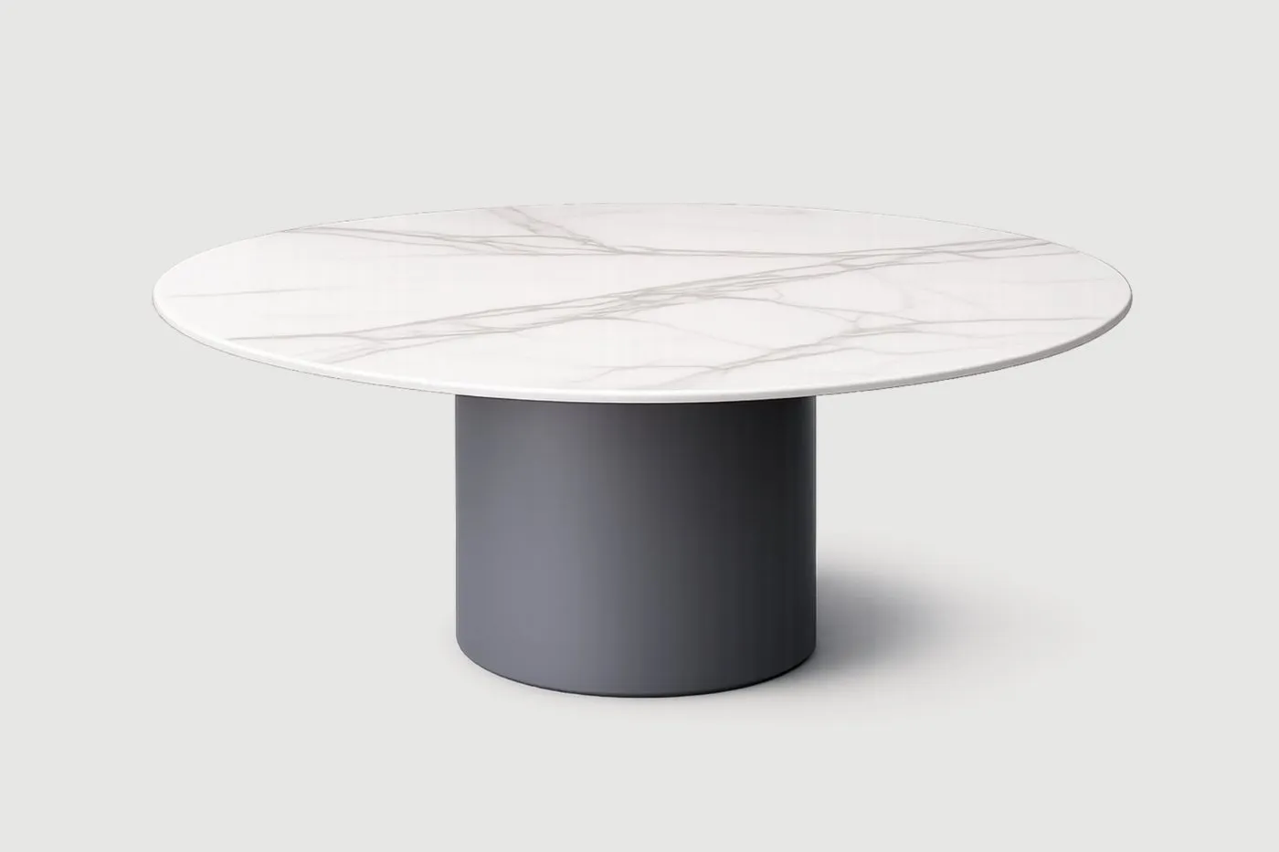 Mesa de Jantar Cylinder 4 — tampo em Mármore Tecnológico, base em aço carbono