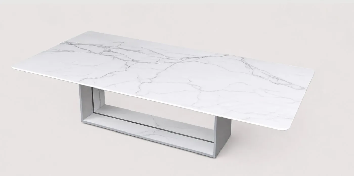 Mesa de Jantar Firenzi — tampo em Mármore Tecnológico, base em aço carbono
