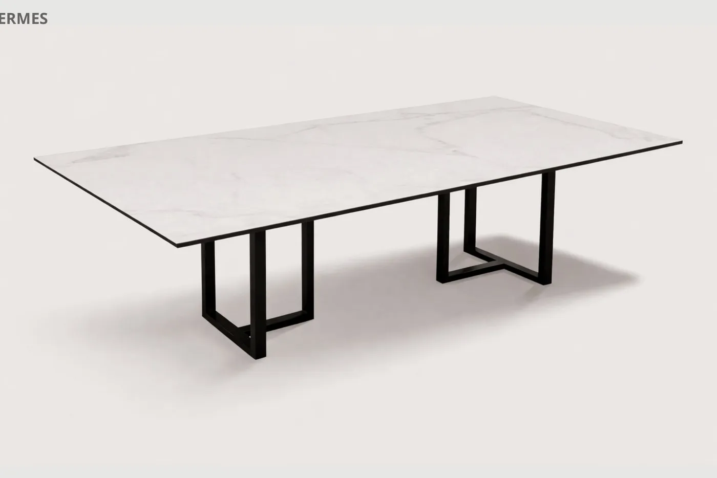 Mesa de Jantar Hermes — tampo em Mármore Tecnológico, base em aço carbono