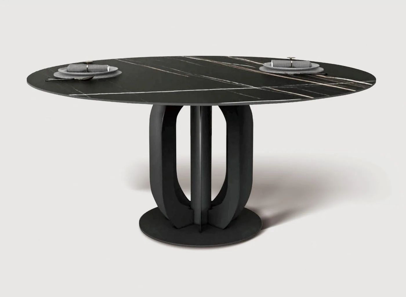 Mesa de Jantar Lotus — tampo em Mármore Tecnológico, base em aço carbono