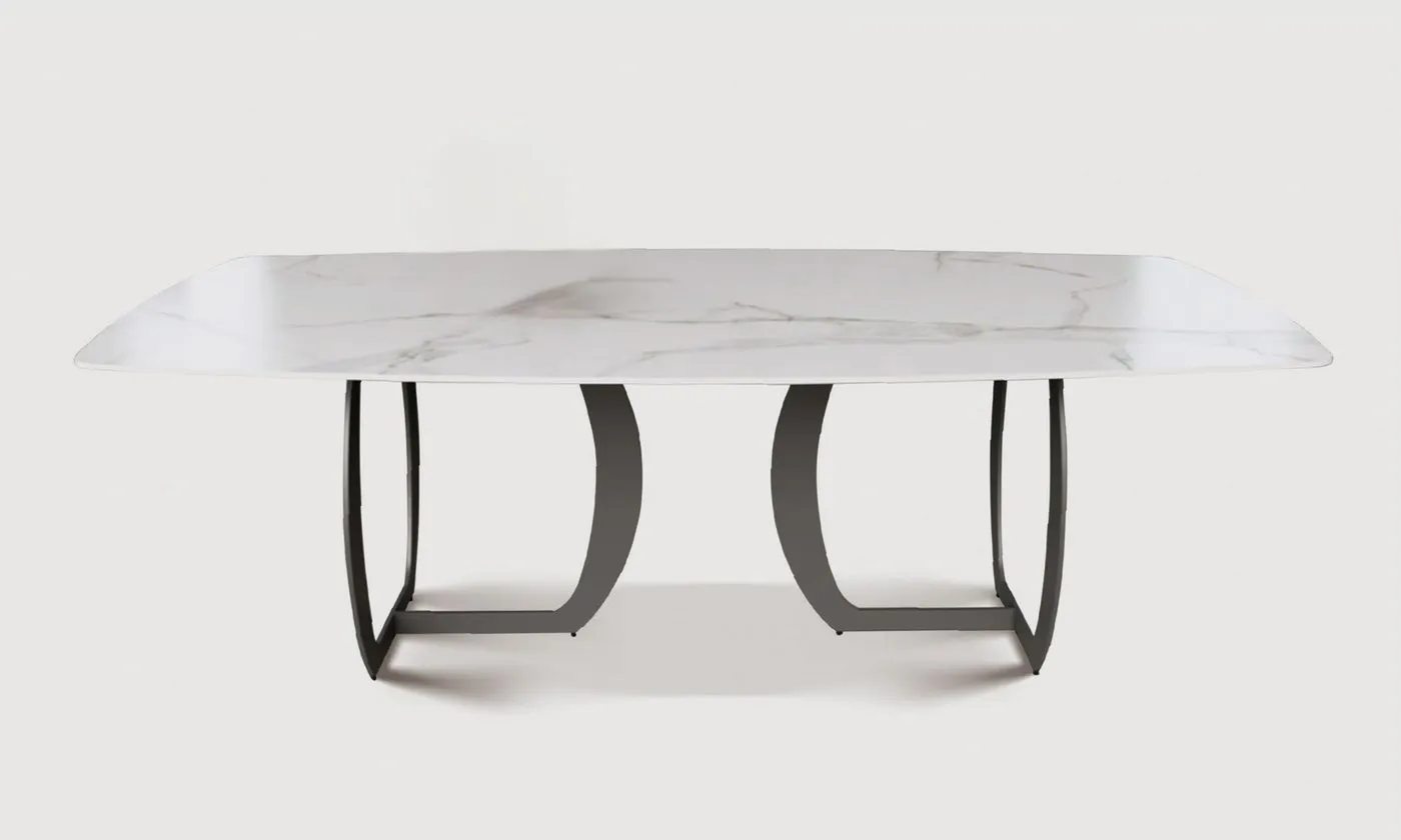 Mesa de Jantar Luxury — tampo em Mármore Tecnológico, base em aço carbono