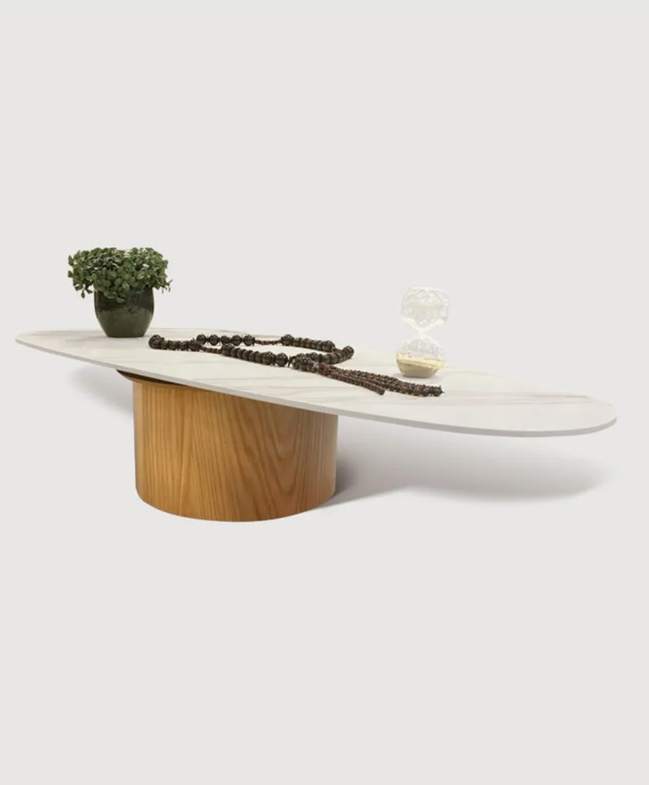 Mesa de Centro Wood Cylinder — tampo em Mármore Tecnológico, base em aço carbono