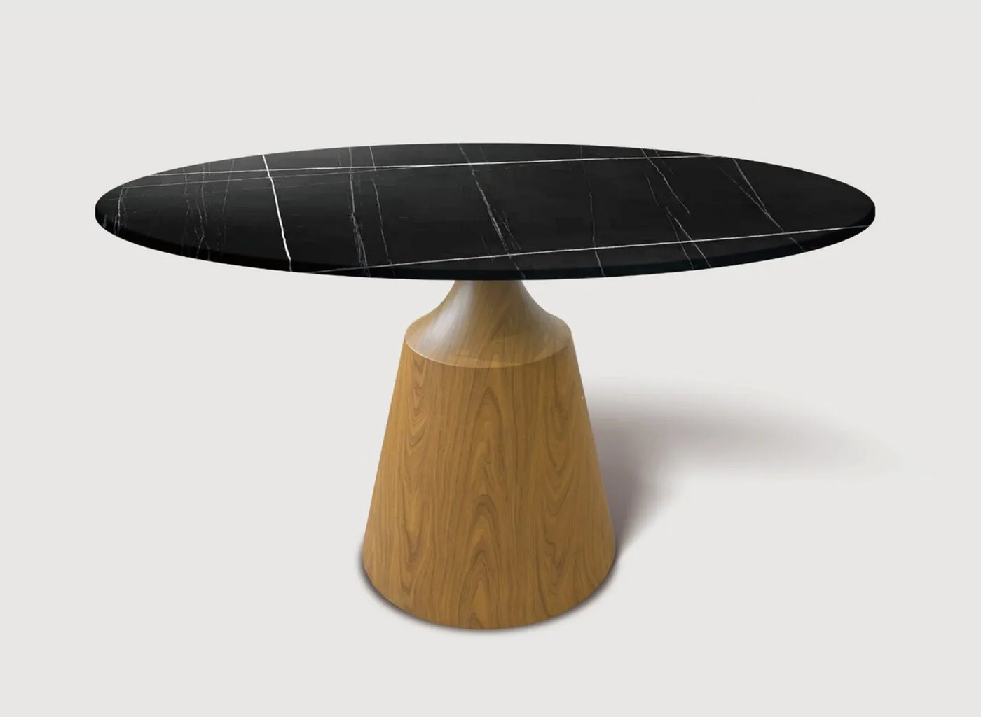 Mesa de jantar Monaco — tampo em Mármore Tecnológico, base em aço carbono com Acabamento Wood Tech