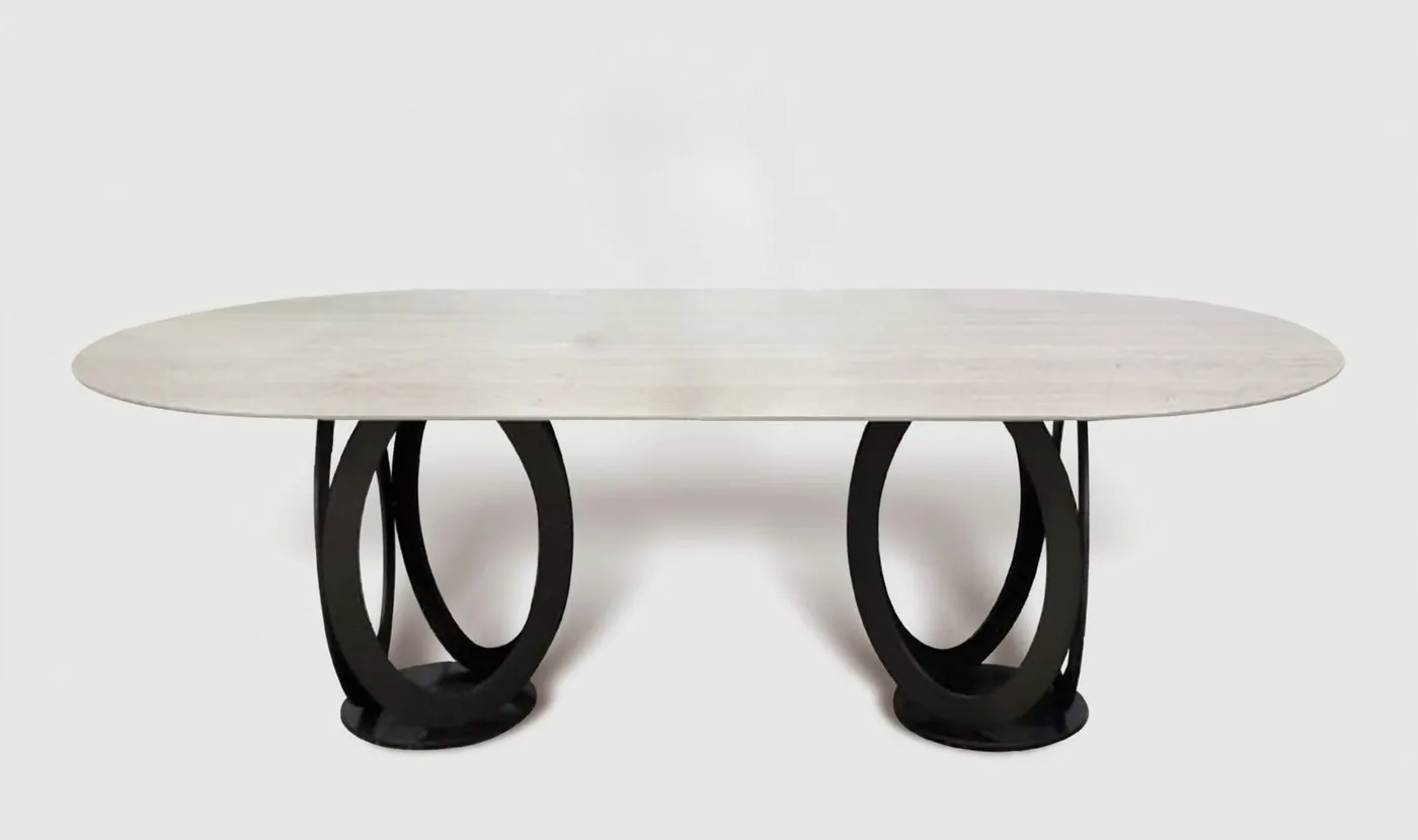 Mesa de Jantar Moons — tampo em Mármore Tecnológico, base em aço carbono