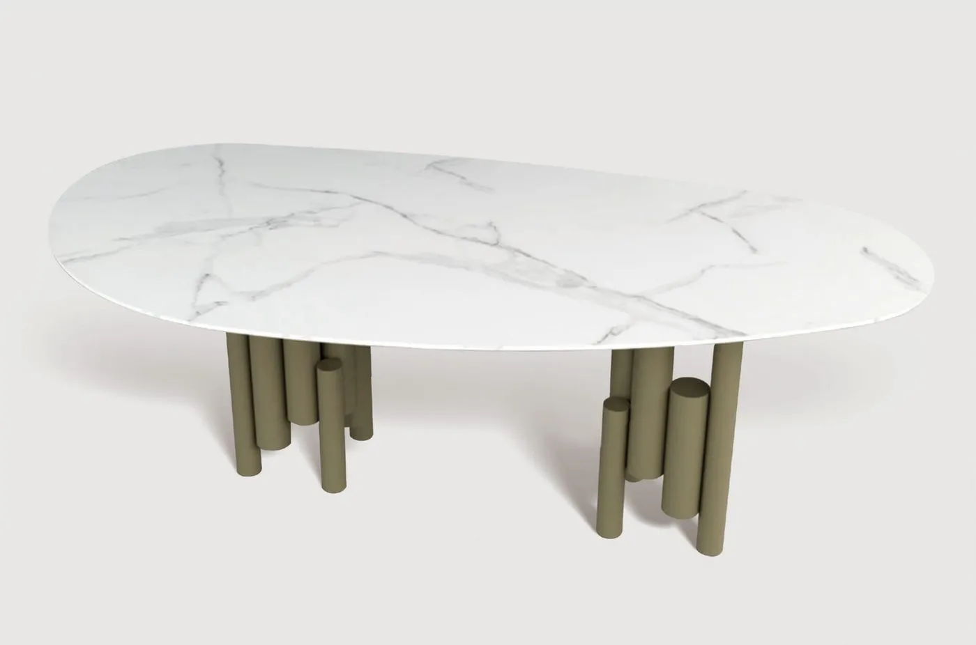 Mesa de Jantar Pipes — tampo em Mármore Tecnológico, base em aço carbono
