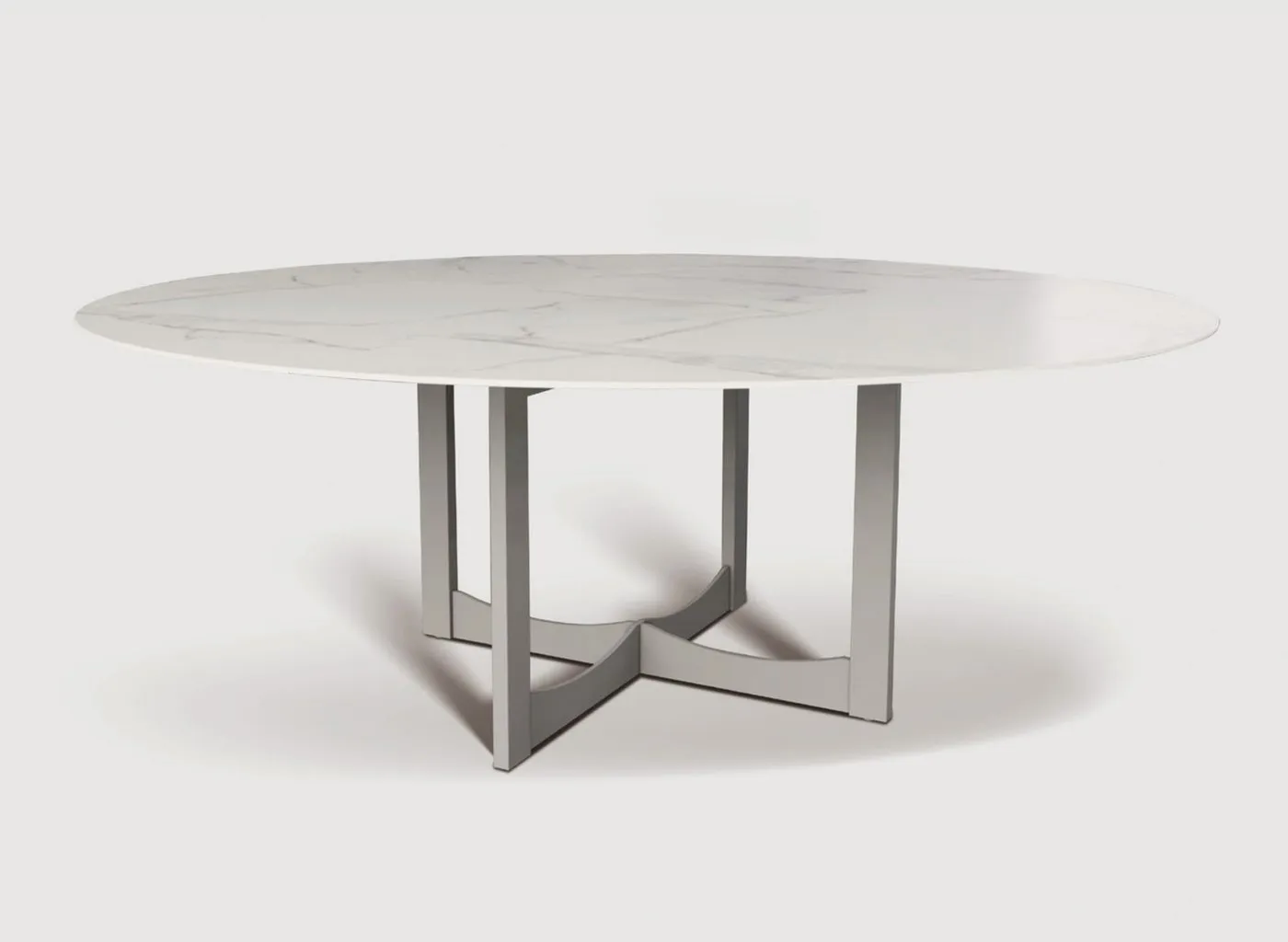 Mesa de Jantar Sinem — tampo em Mármore Tecnológico, base em aço carbono