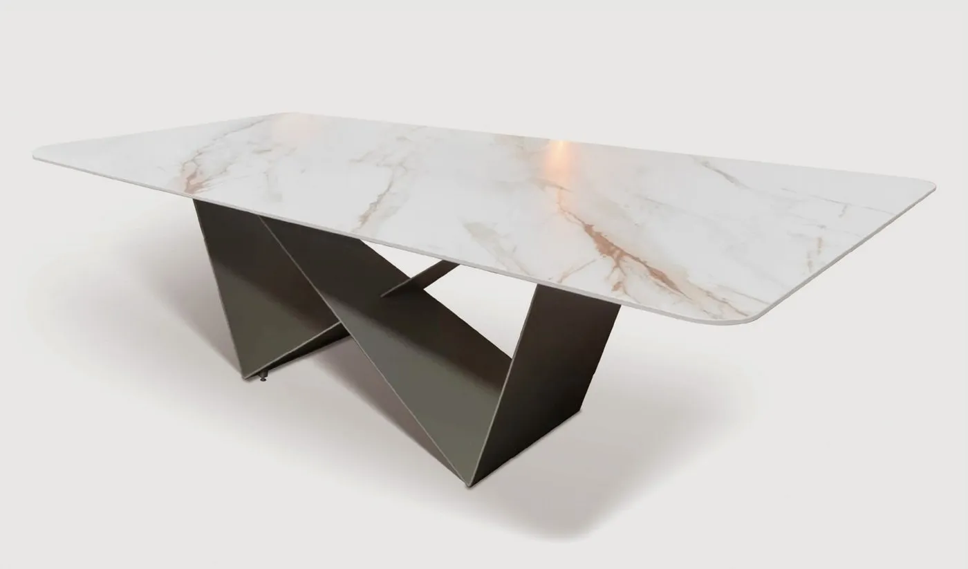 Mesa de Jantar Victory — tampo em Mármore Tecnológico, base em aço carbono