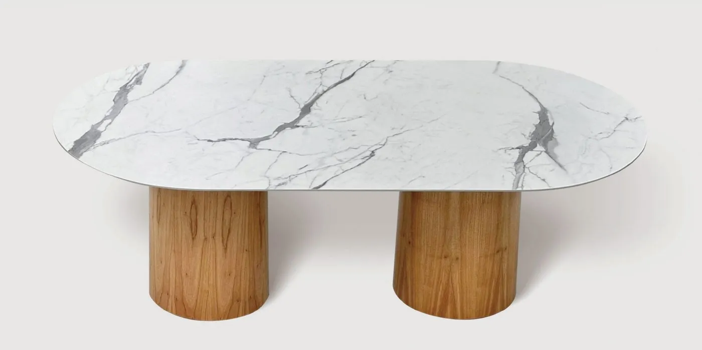 Mesa de Jantar Wood Cilindrico — tampo em Mármore Tecnológico, base em aço carbono