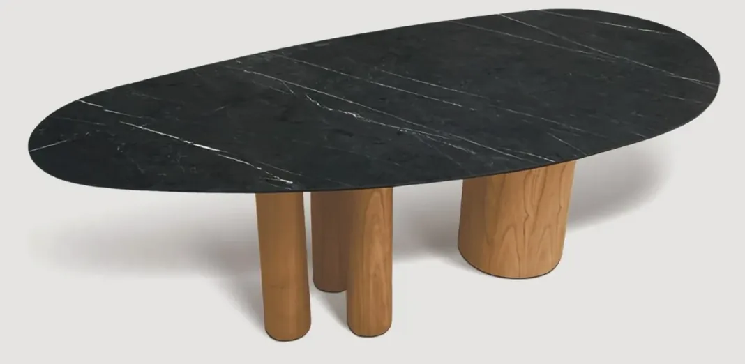 Mesa de Jantar Youse — tampo em Mármore Tecnológico, base em aço carbono